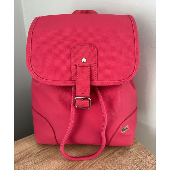 Lacoste Coral Pink PVC Backpack Drawstring Flap Crocodile Logo Y2K 2000s Bag